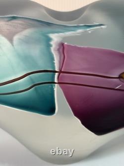 Vase en verre artistique LARGE James R. Wilbat 1995, presse-papier coloré abstrait, 14 pouces