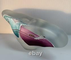 Vase en verre artistique LARGE James R. Wilbat 1995, presse-papier coloré abstrait, 14 pouces