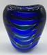 Vase En Verre Artistique Mcm Rayé Bleu Cobalt Vert Clair Signé Meydam Leerdam 5