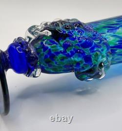 Vase en verre artistique Renate mer BLEU & VERT en verre 3D 9 pouces de haut