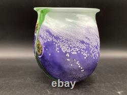 Vase en verre artistique Robert Eickholt Fleurs Anémone Iridescent 6,5 signé violet