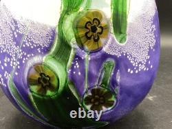 Vase en verre artistique Robert Eickholt Fleurs Anémone Iridescent 6,5 signé violet