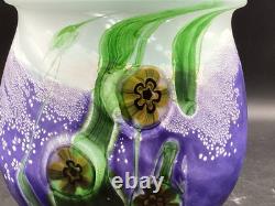 Vase en verre artistique Robert Eickholt Fleurs Anémone Iridescent 6,5 signé violet