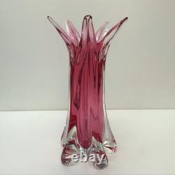 Vase en verre artistique Ruby Pink de Josef Hospodka pour Chribska, beau et grand