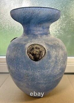 Vase en verre artistique Seguso Murano bleu pâle 'Scavo' avec prunts appliqués 10 x 7 C-1960's