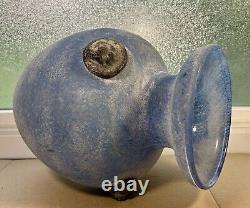 Vase en verre artistique Seguso Murano bleu pâle 'Scavo' avec prunts appliqués 10 x 7 C-1960's