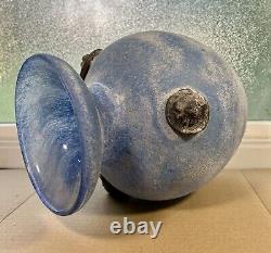 Vase en verre artistique Seguso Murano bleu pâle 'Scavo' avec prunts appliqués 10 x 7 C-1960's