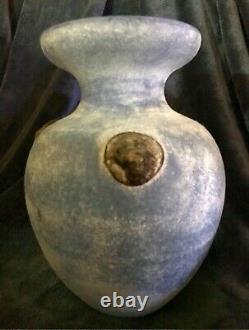 Vase en verre artistique Seguso Murano bleu pâle 'Scavo' avec prunts appliqués 10 x 7 C-1960's