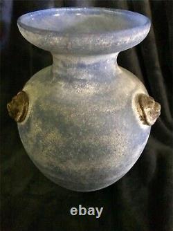 Vase en verre artistique Seguso Murano bleu pâle 'Scavo' avec prunts appliqués 10 x 7 C-1960's