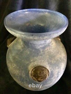 Vase en verre artistique Seguso Murano bleu pâle 'Scavo' avec prunts appliqués 10 x 7 C-1960's