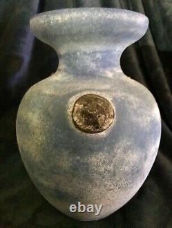 Vase en verre artistique Seguso Murano bleu pâle 'Scavo' avec prunts appliqués 10 x 7 C-1960's