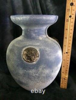 Vase en verre artistique Seguso Murano bleu pâle 'Scavo' avec prunts appliqués 10 x 7 C-1960's