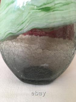 Vase en verre artistique à effet marbre vert avec verre craquelé, 11,75 pouces