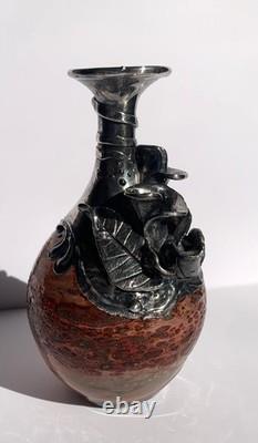 Vase en verre artistique à overlay en argent sterling du milieu du XXe siècle, années 60