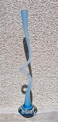 Vase en verre artistique bleu clair très haut avec tire-bouchon de 71 cm/28 pouces de hauteur