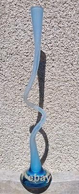 Vase en verre artistique bleu clair très haut avec tire-bouchon de 71 cm/28 pouces de hauteur