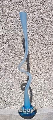 Vase en verre artistique bleu clair très haut avec tire-bouchon de 71 cm/28 pouces de hauteur