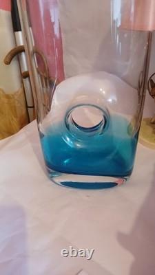 Vase en verre artistique bleu et transparent de style Murano Sommerso des années 50, 28 cm de hauteur