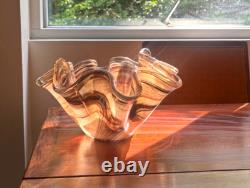 Vase en verre artistique de grande taille du milieu du siècle / pièce maîtresse, marron et blanc, magnifique