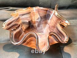 Vase en verre artistique de grande taille du milieu du siècle / pièce maîtresse, marron et blanc, magnifique