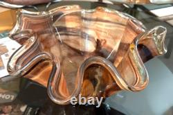 Vase en verre artistique de grande taille du milieu du siècle / pièce maîtresse, marron et blanc, magnifique