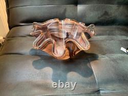 Vase en verre artistique de grande taille du milieu du siècle / pièce maîtresse, marron et blanc, magnifique