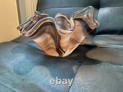 Vase en verre artistique de grande taille du milieu du siècle / pièce maîtresse, marron et blanc, magnifique