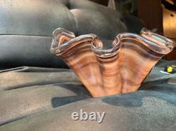 Vase en verre artistique de grande taille du milieu du siècle / pièce maîtresse, marron et blanc, magnifique