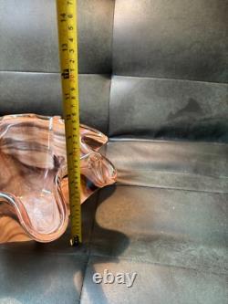 Vase en verre artistique de grande taille du milieu du siècle / pièce maîtresse, marron et blanc, magnifique