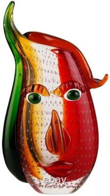 Vase en verre artistique de style Murano avec un visage, 12,6 pouces de hauteur, soufflé à la bouche, sculpture artistique