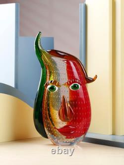 Vase en verre artistique de style Murano avec un visage, 12,6 pouces de hauteur, soufflé à la bouche, sculpture artistique