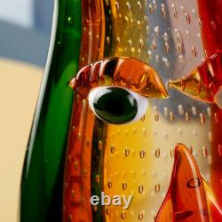 Vase en verre artistique de style Murano avec un visage, 12,6 pouces de hauteur, soufflé à la bouche, sculpture artistique