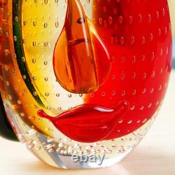 Vase en verre artistique de style Murano avec un visage, 12,6 pouces de hauteur, soufflé à la bouche, sculpture artistique