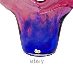 Vase en verre artistique décoratif étonnant Steninge Slott Suède, dégradé de rouge à bleu, 17 cm