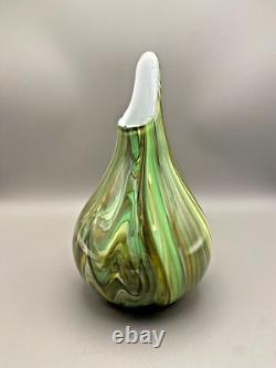 Vase en verre artistique en forme de goutte d'eau vert en baril ULTRA RARE signé de QUALITÉ LOURDE
