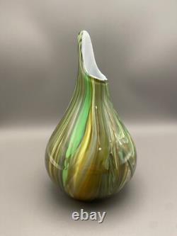 Vase en verre artistique en forme de goutte d'eau vert en baril ULTRA RARE signé de QUALITÉ LOURDE