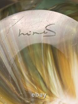 Vase en verre artistique en forme de goutte d'eau vert en baril ULTRA RARE signé de QUALITÉ LOURDE