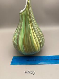 Vase en verre artistique en forme de goutte d'eau vert en baril ULTRA RARE signé de QUALITÉ LOURDE
