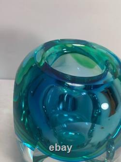 Vase en verre artistique facetté, turquoise, vert, magasin de département Macy's