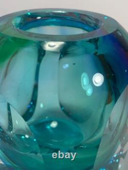 Vase en verre artistique facetté, turquoise, vert, magasin de département Macy's