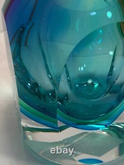 Vase en verre artistique facetté, turquoise, vert, magasin de département Macy's