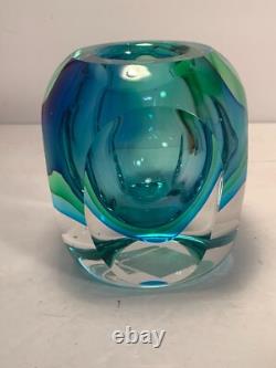 Vase en verre artistique facetté, turquoise, vert, magasin de département Macy's