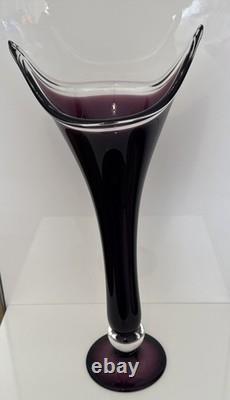 Vase en verre artistique fait main VTG 22 Cristalli Di Michelangelo violet améthyste années 1960