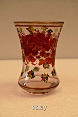 Vase en verre artistique floral peint à la main bohème vintage, 4,5' de haut, clair, émail décoratif