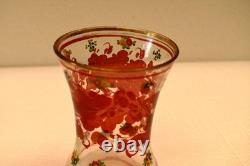 Vase en verre artistique floral peint à la main bohème vintage, 4,5' de haut, clair, émail décoratif