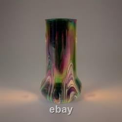 Vase en verre artistique irisé à plumes tirées Rindskopf, vers 1900