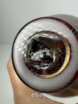 Vase en verre artistique irisé à plumes tirées signé Joseph Morel Zellique 1982