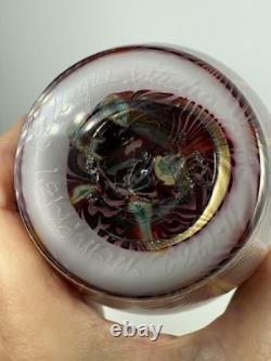 Vase en verre artistique irisé à plumes tirées signé Joseph Morel Zellique 1982