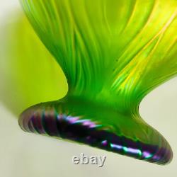 Vase en verre artistique irisé austro-bohémien de 22 cm de large avec grenouille