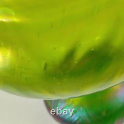 Vase en verre artistique irisé austro-bohémien de 22 cm de large avec grenouille